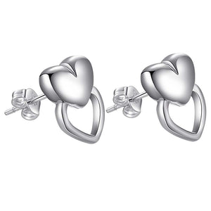 Lucky Silver - Silver Designer Double Heart Stud Earrings - LOCAL STOCK - LSE285