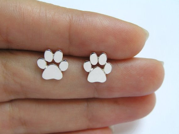 Silver Designer Dog Paw Earrings