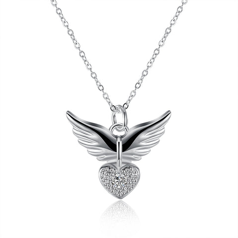 Lucky Silver - Silver Designer Angel Wing Necklace with CZ stone - LOCAL STOCK - LSN905