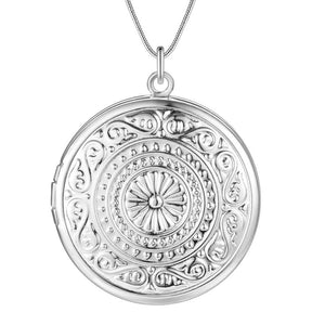 Lucky Silver - Silver Designer Round Engraved Locket Necklace - LOCAL STOCK - LSN732