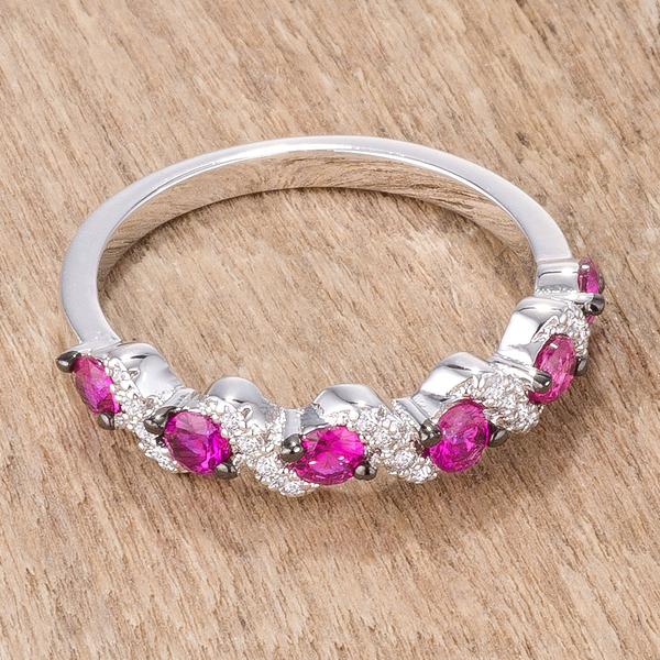 .18Ct S Shape Fuchsia and Clear CZ Half Eternity Ring LSR08598T-C17