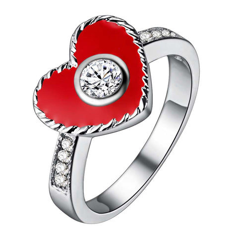 Lucky Silver - Silver Designer Enamel Heart Ring - Red - LOCAL STOCK - LSR181