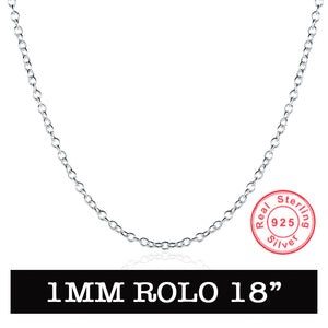 925 Sterling Silver Chain LSSVC011 *1MM Rolo 18inch