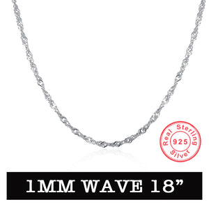 925 Sterling Silver Chain LSSVC015 *1MM Wave 18inch