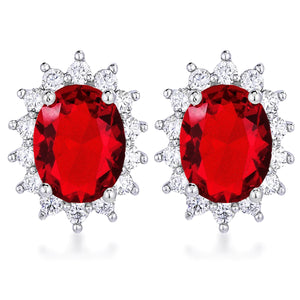 USA IMPORT Rhodium Plated Ruby Red Petite Royal Oval Earrings LS E50201R-C10