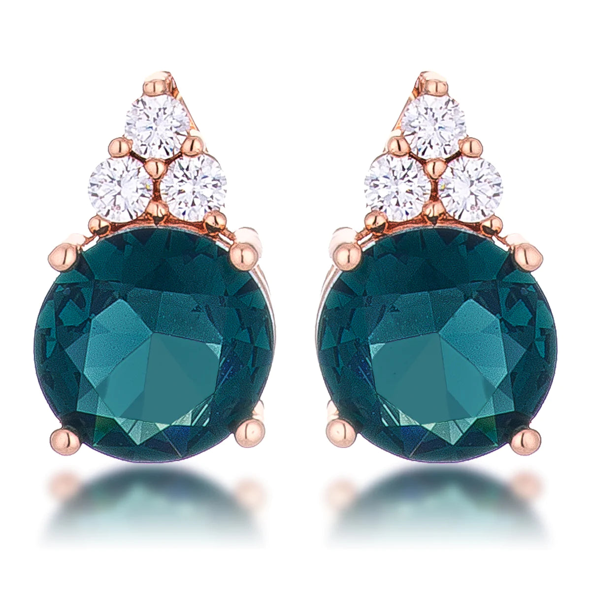 USA IMPORT Simple Rose Gold Plated 9mm Blue Green CZ Stud Earring LS E50192A-V01
