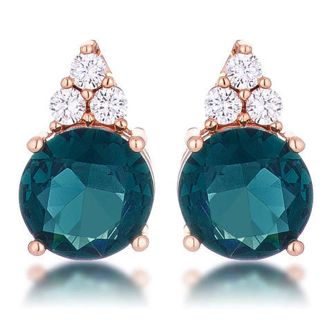USA IMPORT Simple Rose Gold Plated 9mm Blue Green CZ Stud Earring LS E50192A-V01