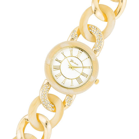 Gold Link Watch with Crystals - TW-15263-BONE