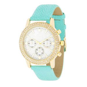 Gold Shell Pearl Watch With Crystals  - TW-14402-MINT
