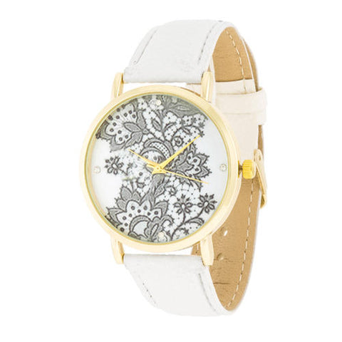 Gold Watch with Floral Print Dial - TW-14540-WHITE