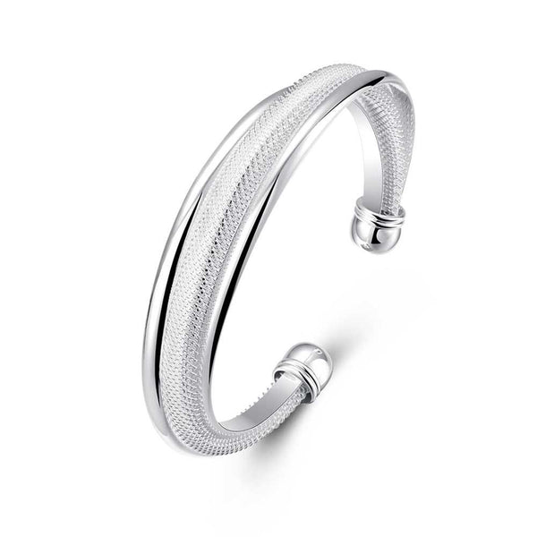 Lucky Silver - Silver Designer 3 Layered Open Cuff Bangle - LOCAL STOCK - LSB019