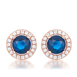 USA IMPORT 2.3Ct Rose Gold Plated Sapphire Blue CZ Halo Earrings -LS50207A-C30