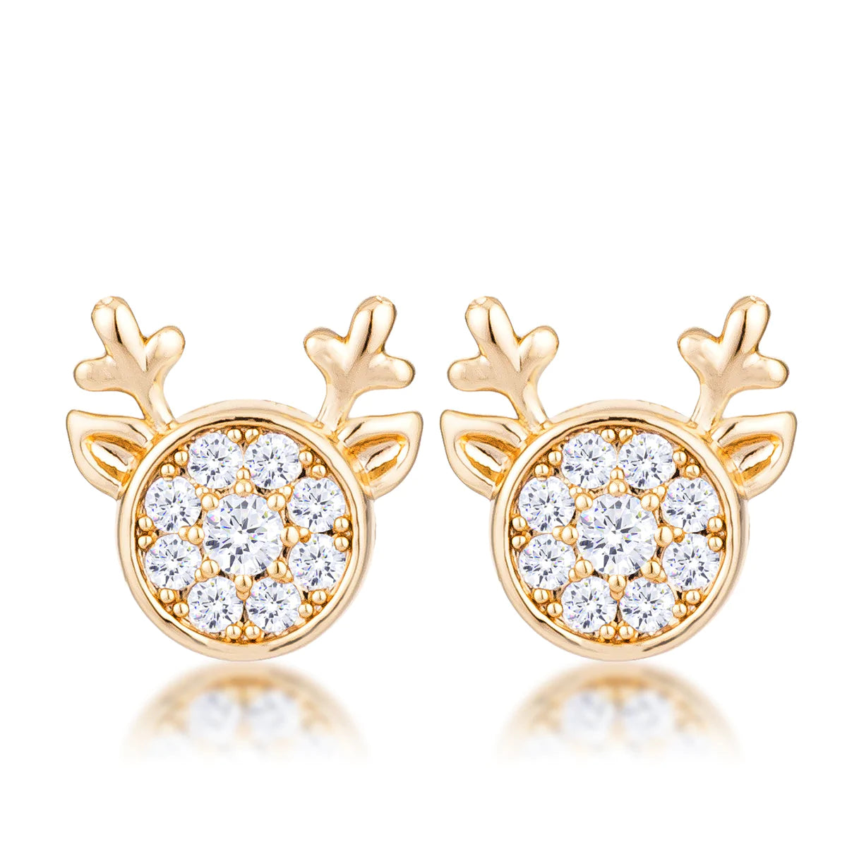 USA IMPORT Gold Plated Clear CZ Reindeer Earrings - LS E50206G-C01