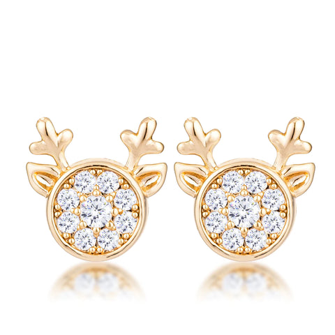 USA IMPORT Gold Plated Clear CZ Reindeer Earrings - LS E50206G-C01
