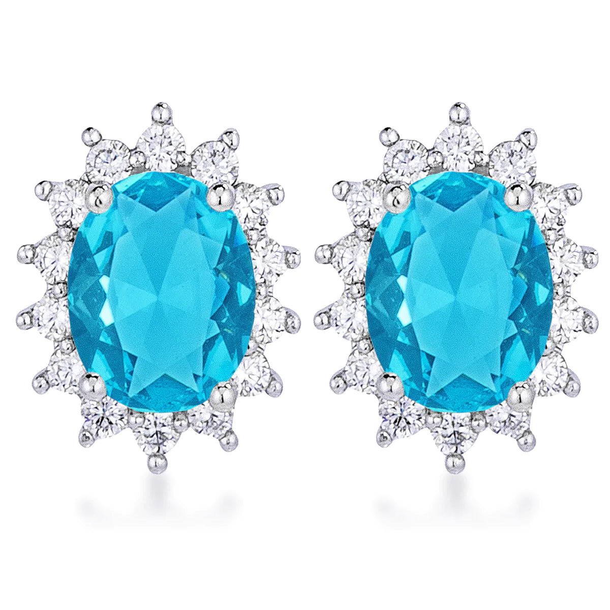 USA IMPORT Rhodium Plated Aqua Blue Petite Royal Oval Earrings LS E50201R-C32