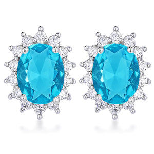USA IMPORT Rhodium Plated Aqua Blue Petite Royal Oval Earrings LS E50201R-C32