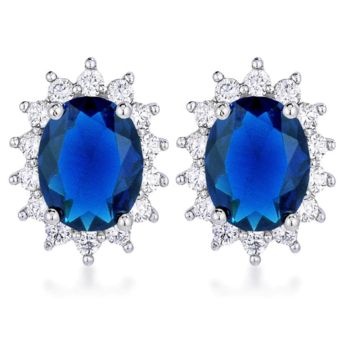 USA IMPORT Rhodium Plated Sapphire Blue Petite Royal Oval Earrings LS E50201R-C30