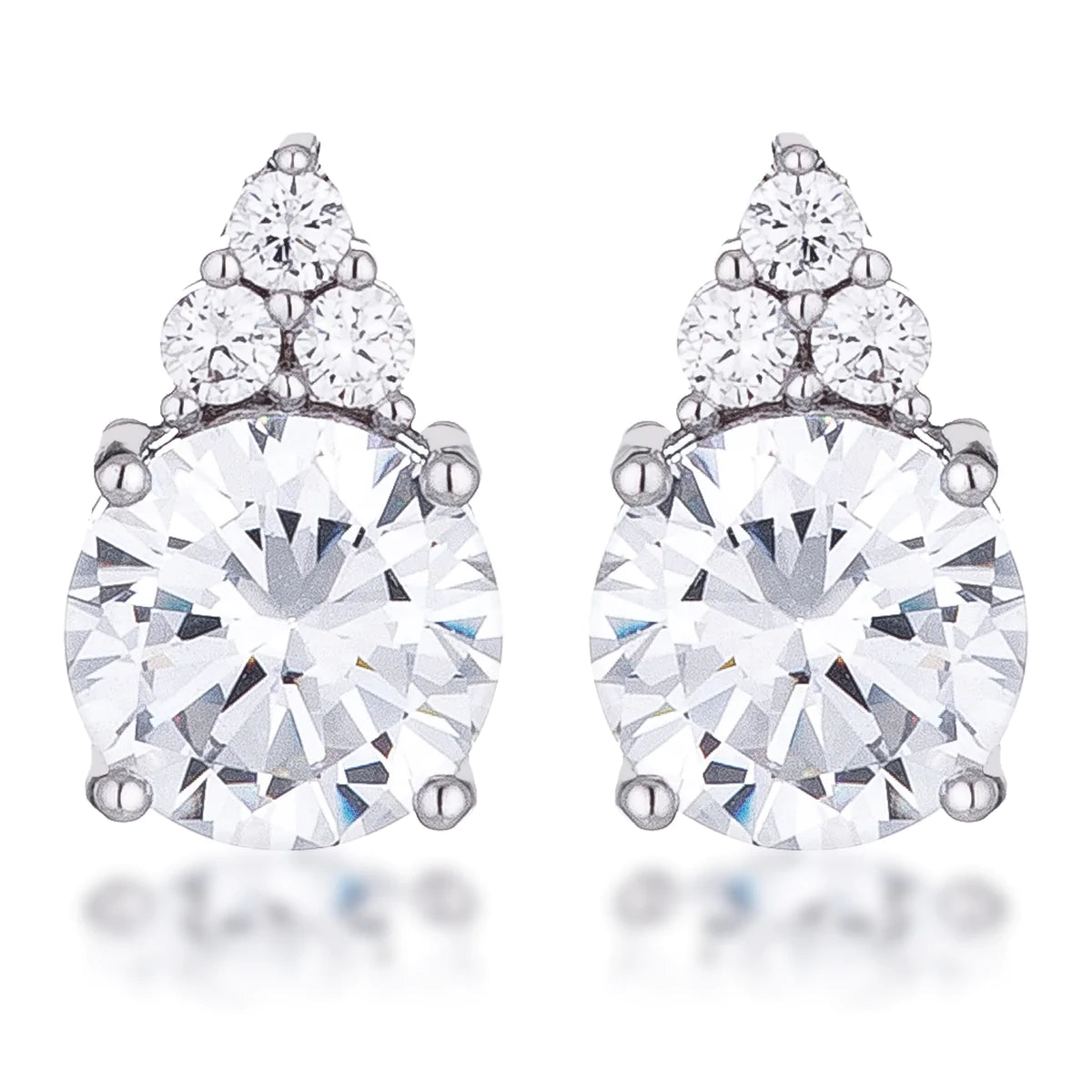 USA IMPORT Simple Rhodium Plated 9mm Clear CZ Stud Earring LS E50192R-C01