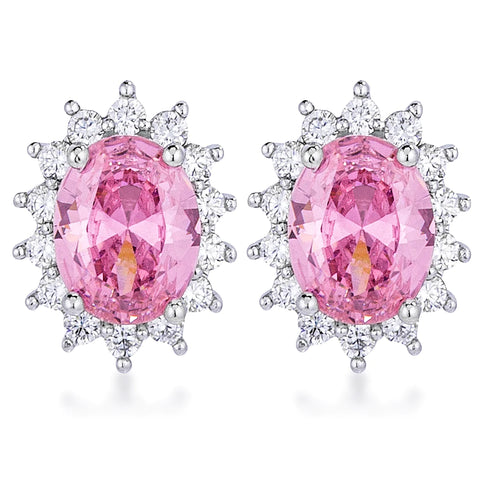USA IMPORT Rhodium Plated Pink Petite Royal Oval Earrings LS E50201R-C12