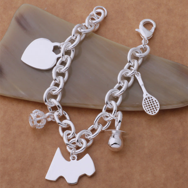 Silver Dog Heart Charm Bracelet- LS AB247