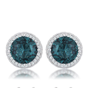 USA IMPORTS Rhodium Blue Green Clear CZ Halo Earrings - LS E50203R-V01