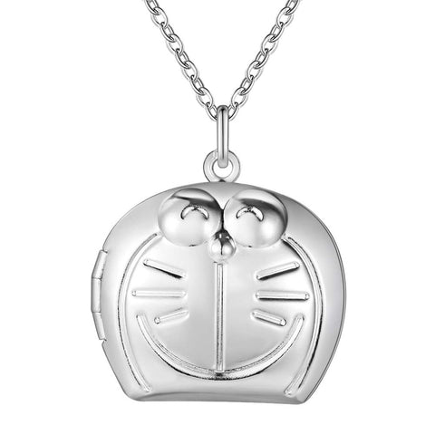 Silver Cat Locket Necklace- LS AN1349