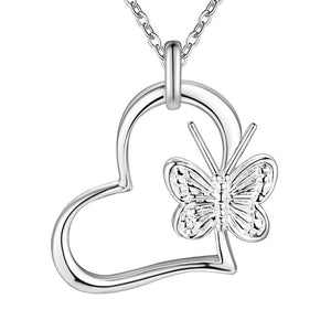 Lucky Silver - Silver Designer Heart with Butterfly Necklace - LOCAL STOCK - LSN272