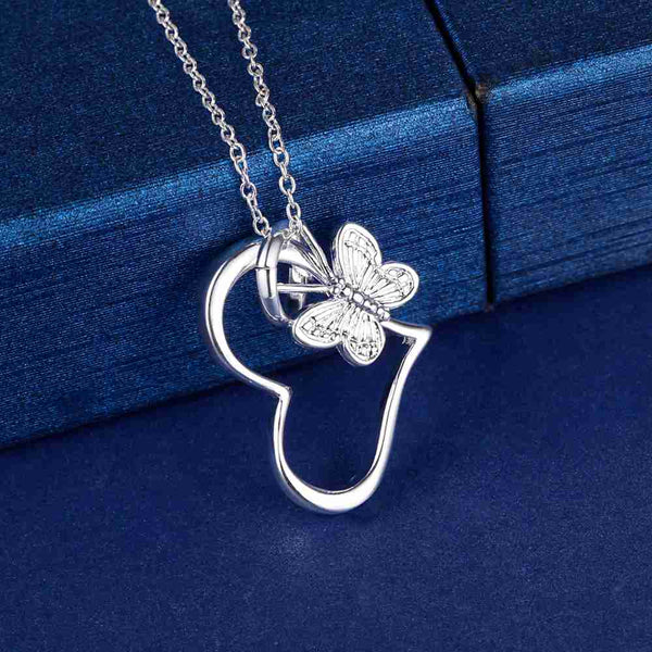 Lucky Silver - Silver Designer Heart with Butterfly Necklace - LOCAL STOCK - LSN272