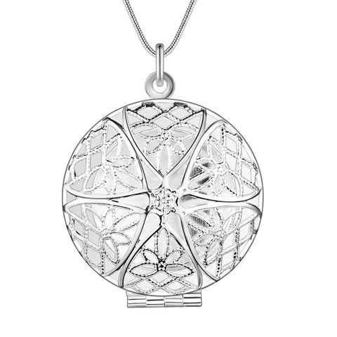Silver Round Locket Necklace- LS AN734