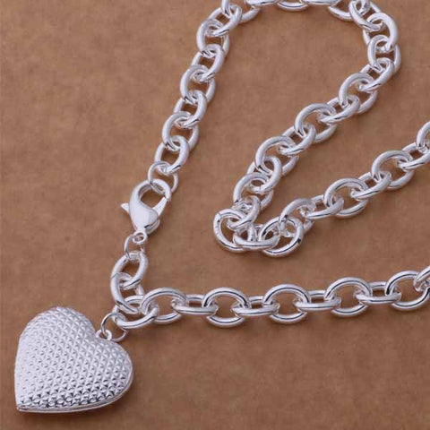 Silver Heart Locket Necklace- LS AN747