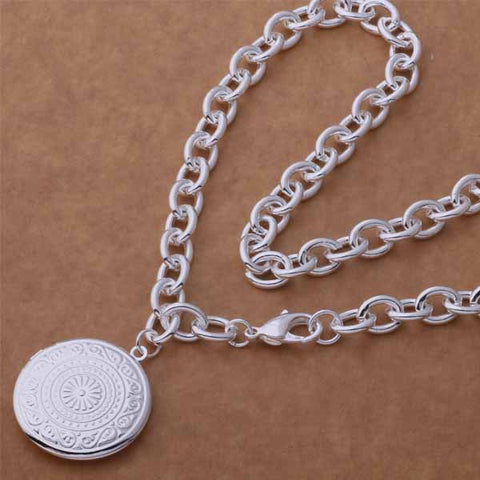 Silver Round Locket Necklace- LS AN748
