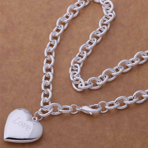 Silver Heart Locket Necklace- LS AN750