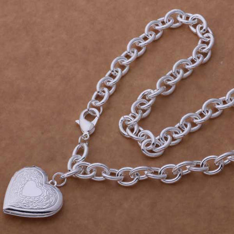 Silver Heart Locket Necklace- LS AN751