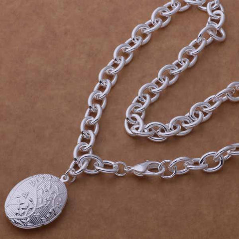 Silver Oval Locket Necklace- LS AN753