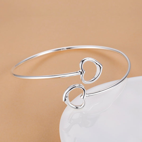 Lucky Silver - Silver Designer Heart Adjustable Bangle - LOCAL STOCK - LSS045