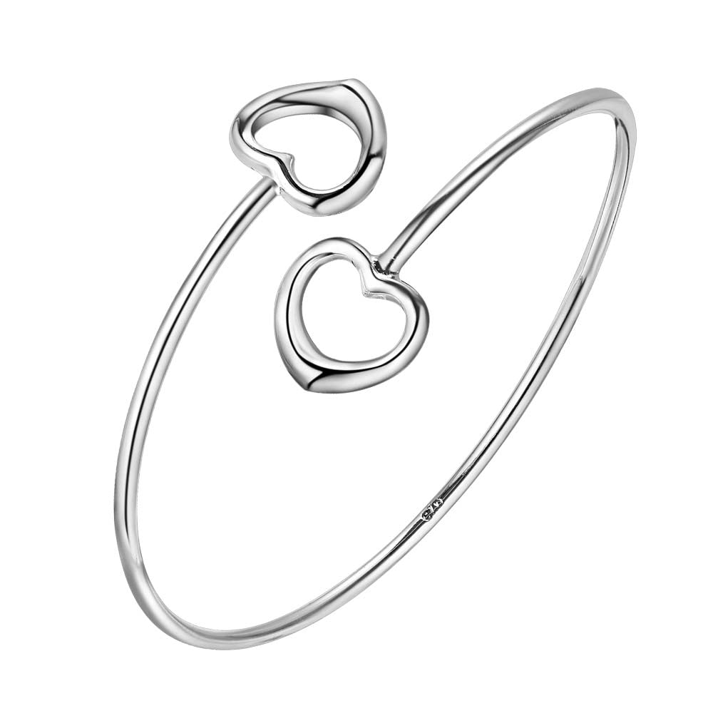 Lucky Silver - Silver Designer Heart Adjustable Bangle - LOCAL STOCK - LSS045
