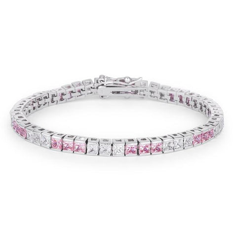 9.7Ct Princess Cut 7in CZ Pink and Clear Rhodium Bracelet - B01025R-V01