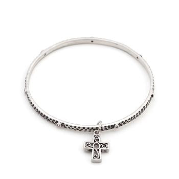 Solitaire Cross Charm Bangle - B01455SW-V03
