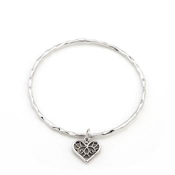 Solitaire Filigree Heart Charm Bracelet - B01455SW-V06