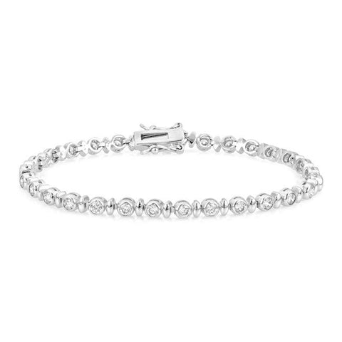 Alternating Bezel Cubic Zirconia Bracelet - B01480R-C01