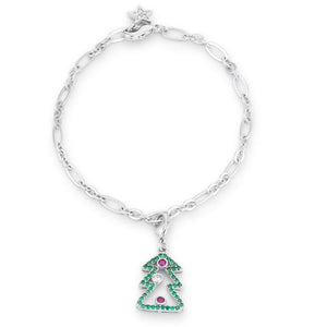 Christmas Tree 0.35ct CZ Rhodium Holiday Charm Bracelet - B01489R-V01