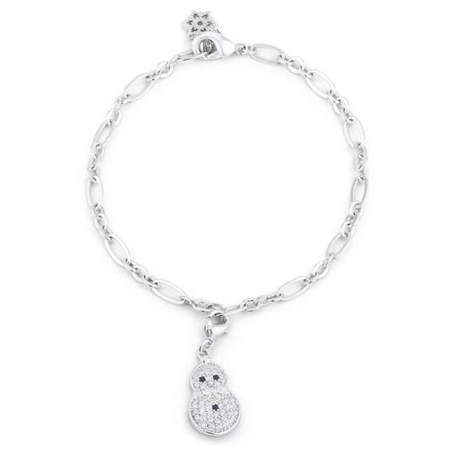 Snowman 0.2ct CZ Rhodium Holiday Charm Bracelet - B01490R-C03