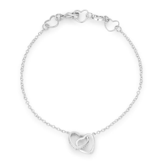 Rhodium Interlocked Hearts Bracelet with CZ Accents .12 Ct  - B01493R-C01