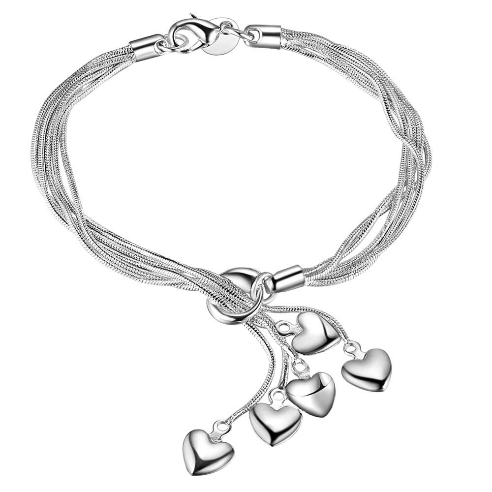 Lucky Silver - Silver Designer 5 String Heart Lariat Bracelet - LOCAL STOCK - LSB015