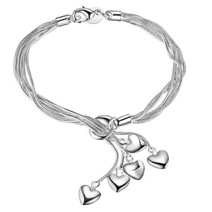 Lucky Silver - Silver Designer 5 String Heart Lariat Bracelet - LOCAL STOCK - LSB015