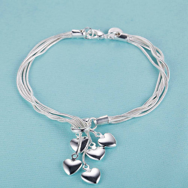 Lucky Silver - Silver Designer 5 String Heart Lariat Bracelet - LOCAL STOCK - LSB015
