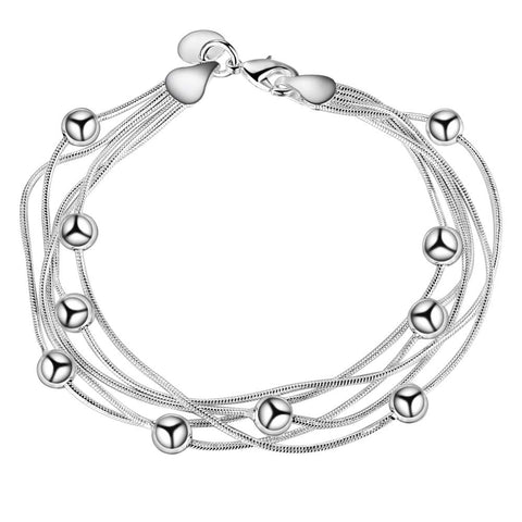 Lucky Silver - Silver Designer 5 String Ball Bracelet with Lobster Clasp - LOCAL STOCK - LSB018