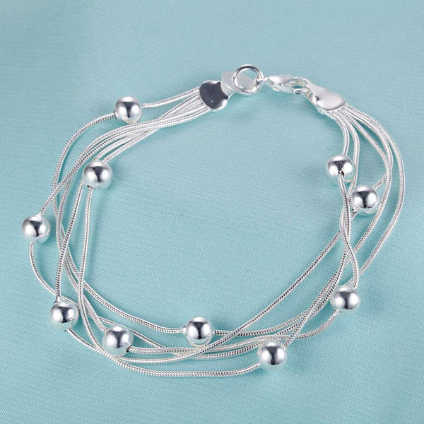 Lucky Silver - Silver Designer 5 String Ball Bracelet with Lobster Clasp - LOCAL STOCK - LSB018