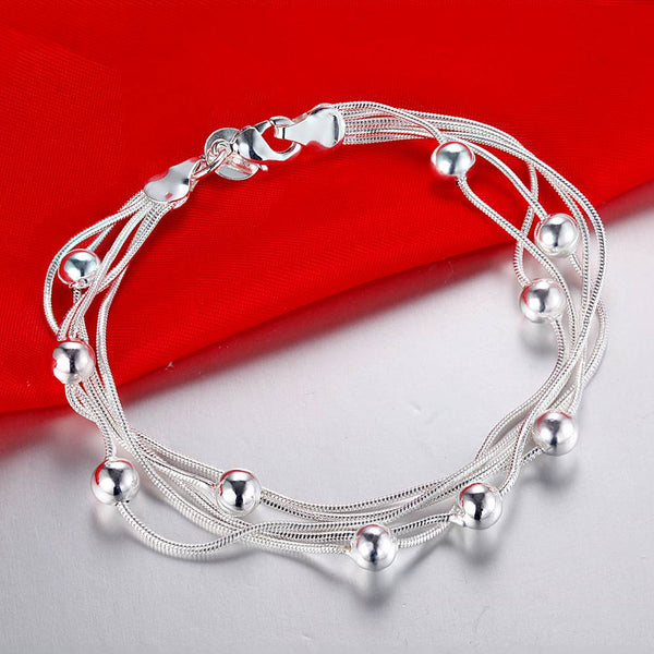 Lucky Silver - Silver Designer 5 String Ball Bracelet with Lobster Clasp - LOCAL STOCK - LSB018