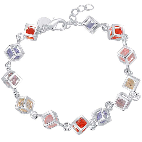 Lucky Silver - Silver Designer Austrian Crystal Bracelet - Multi Colour - LOCAL STOCK - LSB113